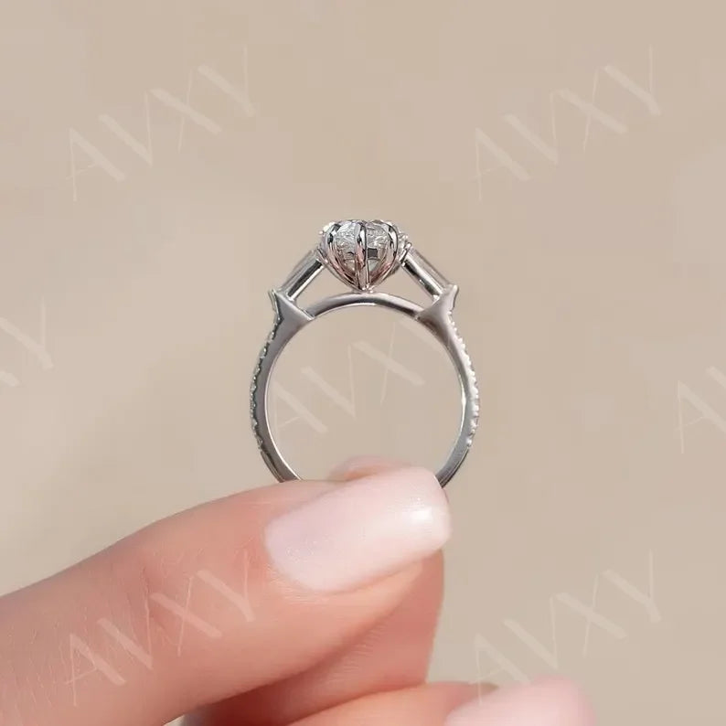 Luxury Pear 2.50CT Lab Grown Diamond Engagement Ring with Pavé Band Design, Promise Ring, Anniversary Bridal Gift, Unique Diamond Ring for Wife
