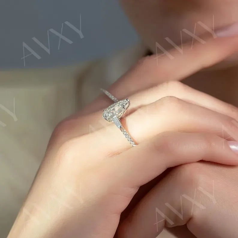 Pear 2.50CT Lab Grown Diamond Ring for Engagement with Pavé Band, Promise Ring, Anniversary Gift for Wife, Unique Bridal Diamond Jewelry Ring
