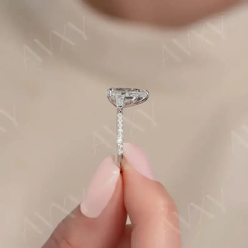 Pear 2.50CT Lab Grown Diamond Pave Band Engagement Ring Promise Ring for Her Anniversary Gift Bridal Ring Unique Diamond Ring For Wife 