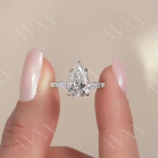 Pear 2.50CT Lab Grown Diamond Engagement Ring Pavé Band Promise Ring Anniversary Gift for Her Bridal Wedding Ring Unique Diamond Jewelry for Wife
