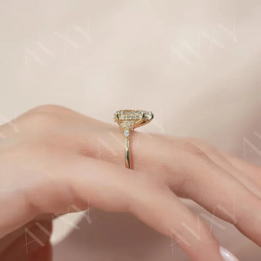 2.5CT Pear Lab Grown Diamond Hidden Halo Engagement Ring Custom Made Birthday Gift Ring Girlfriend Wedding Promise Jewelry Ring for Her

