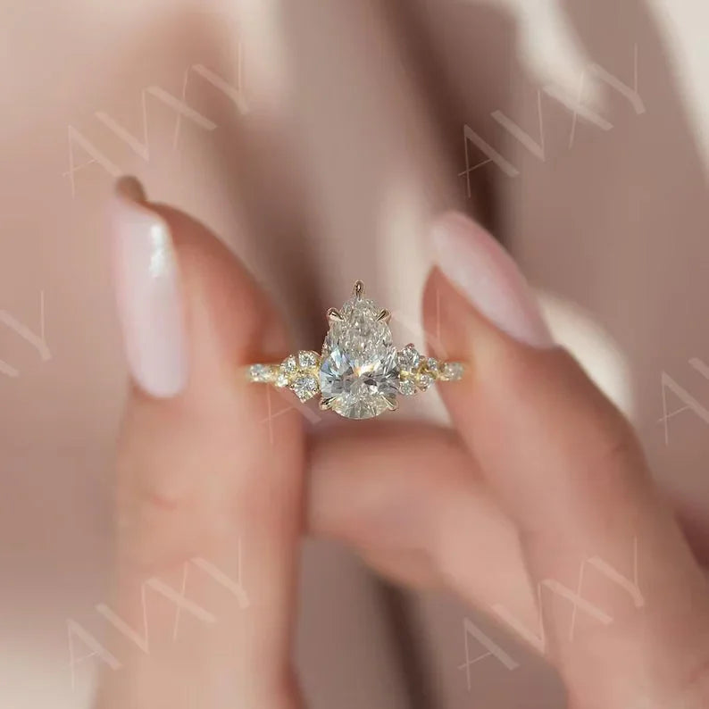 Luxury Pear 2.50CT Lab Grown Diamond Engagement Ring with Hidden Halo Design, Custom Made Birthday Gift for Girlfriend Wedding Jewelry Ring
