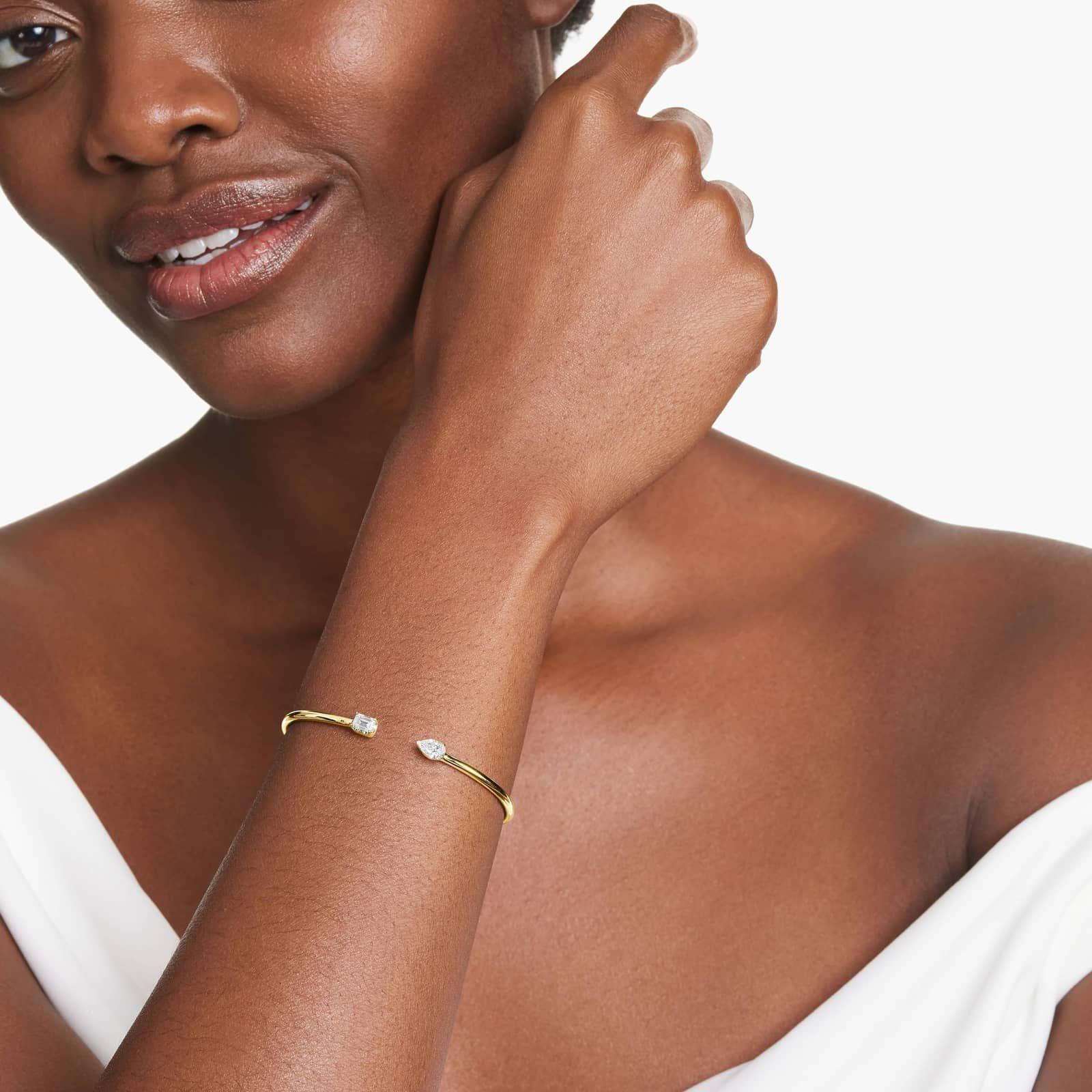 Pear And Emerald Lab Grown Diamond Cuff Bracelet, EF Color , VS Clarity, IGI Certificate 