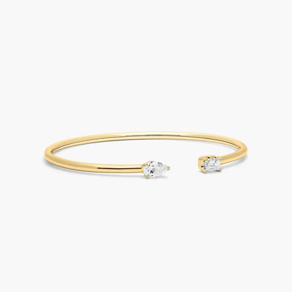 Pear And Emerald Lab Grown Diamond Cuff Bracelet, EF Color , VS Clarity, IGI Certificate 