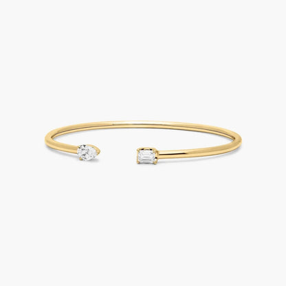 Pear And Emerald Lab Grown Diamond Cuff Bracelet, EF Color , VS Clarity, IGI Certificate 
