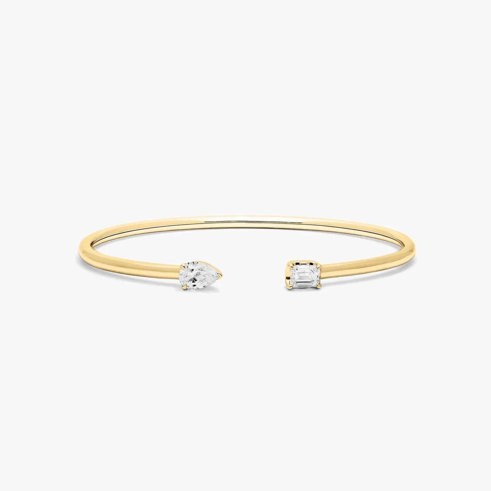 Pear And Emerald Lab Grown Diamond Cuff Bracelet, EF Color , VS Clarity, IGI Certificate 