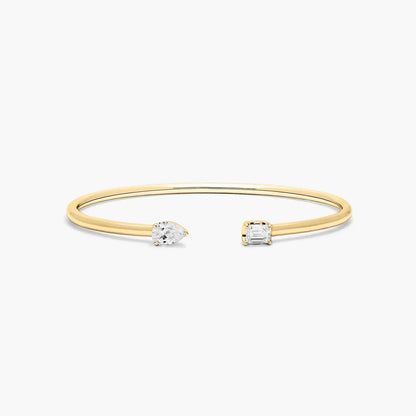 Pear And Emerald Lab Grown Diamond Cuff Bracelet, EF Color , VS Clarity, IGI Certificate 