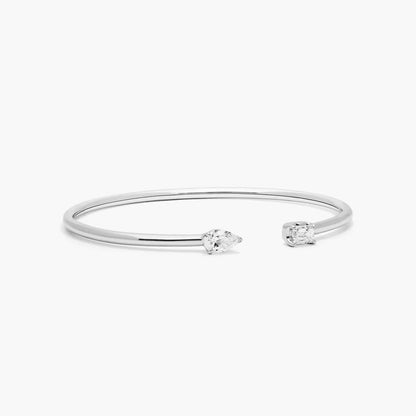 Pear And Emerald Lab Grown Diamond Cuff Bracelet, EF Color , VS Clarity, IGI Certificate 