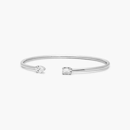 Pear And Emerald Lab Grown Diamond Cuff Bracelet, EF Color , VS Clarity, IGI Certificate 