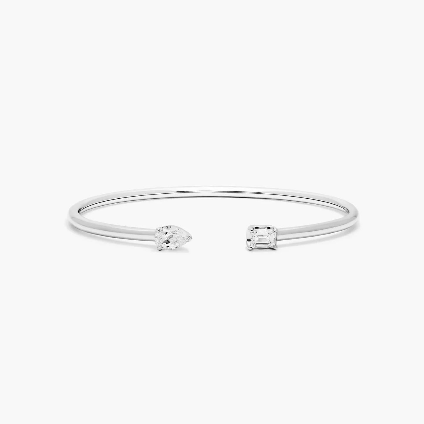 Pear And Emerald Lab Grown Diamond Cuff Bracelet, EF Color , VS Clarity, IGI Certificate 
