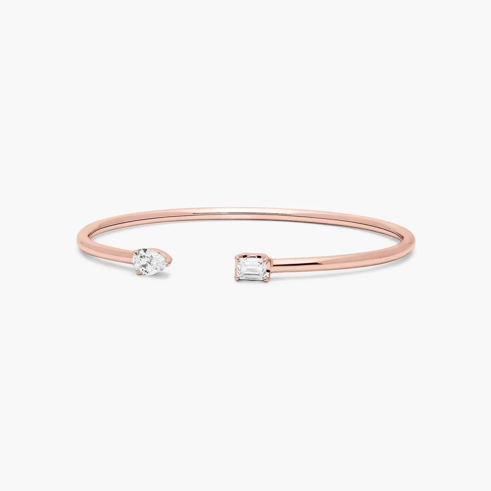 Pear And Emerald Lab Grown Diamond Cuff Bracelet, EF Color , VS Clarity, IGI Certificate 