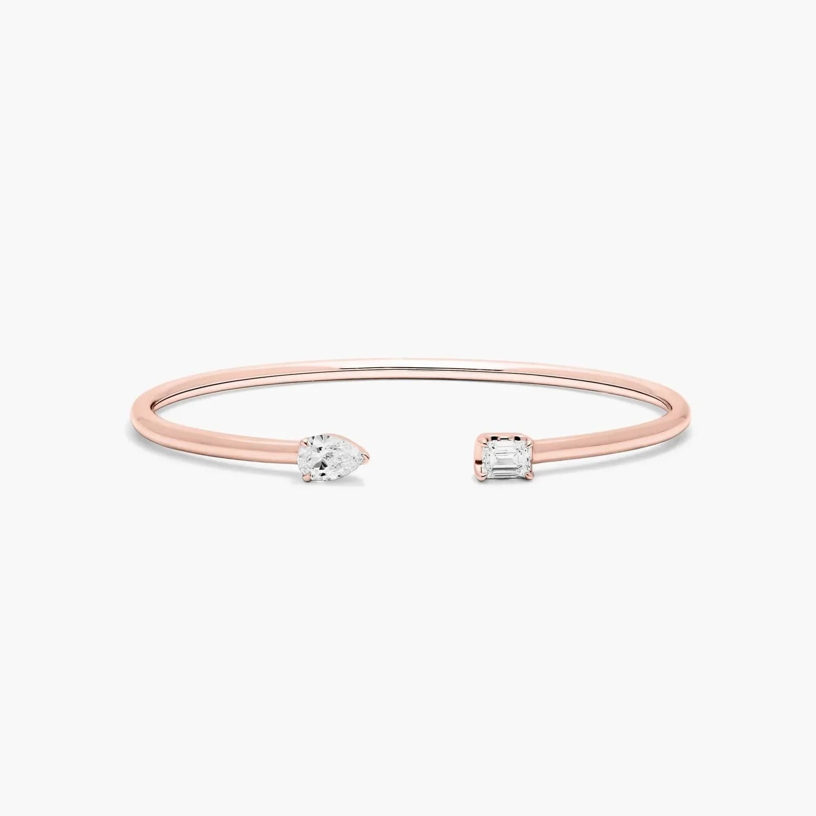 Pear And Emerald Lab Grown Diamond Cuff Bracelet, EF Color , VS Clarity, IGI Certificate 