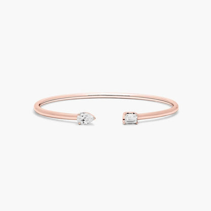 Pear And Emerald Lab Grown Diamond Cuff Bracelet, EF Color , VS Clarity, IGI Certificate 
