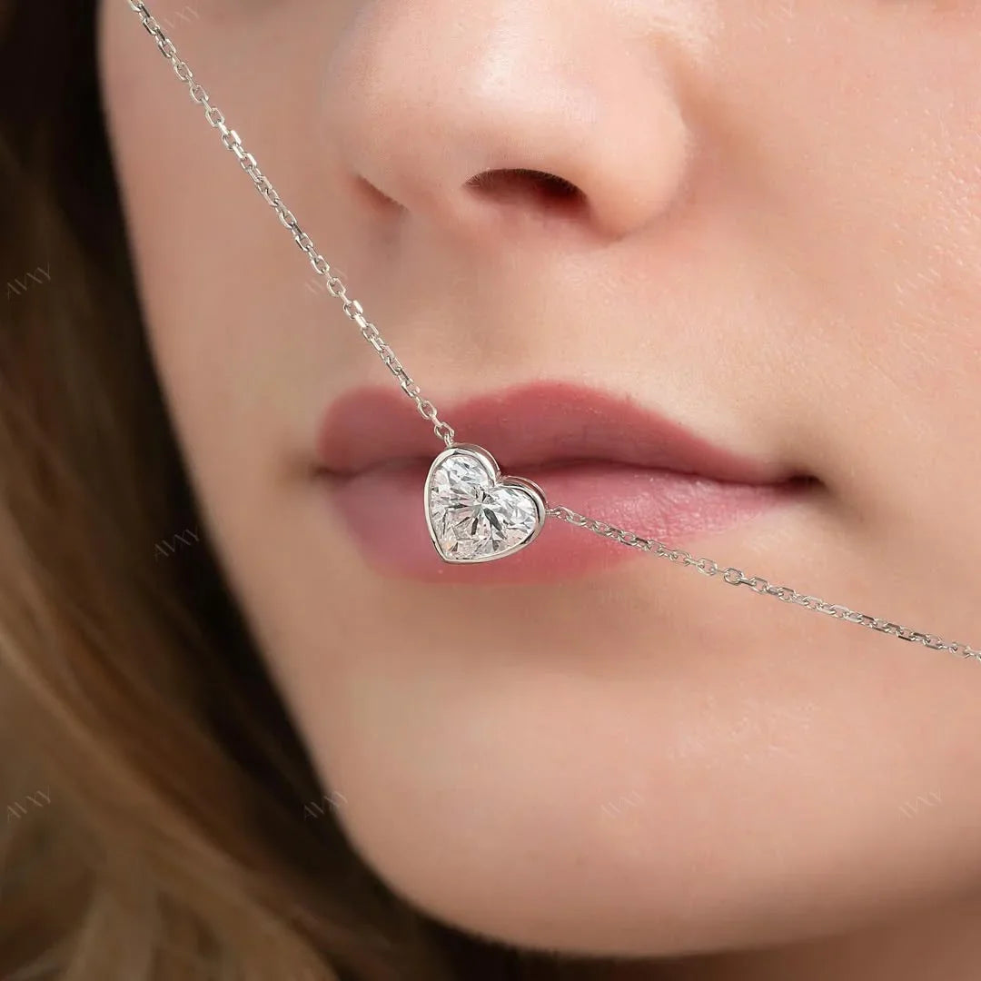 pendant set with a 2.5 carat Heart cut diamond in white gold 
