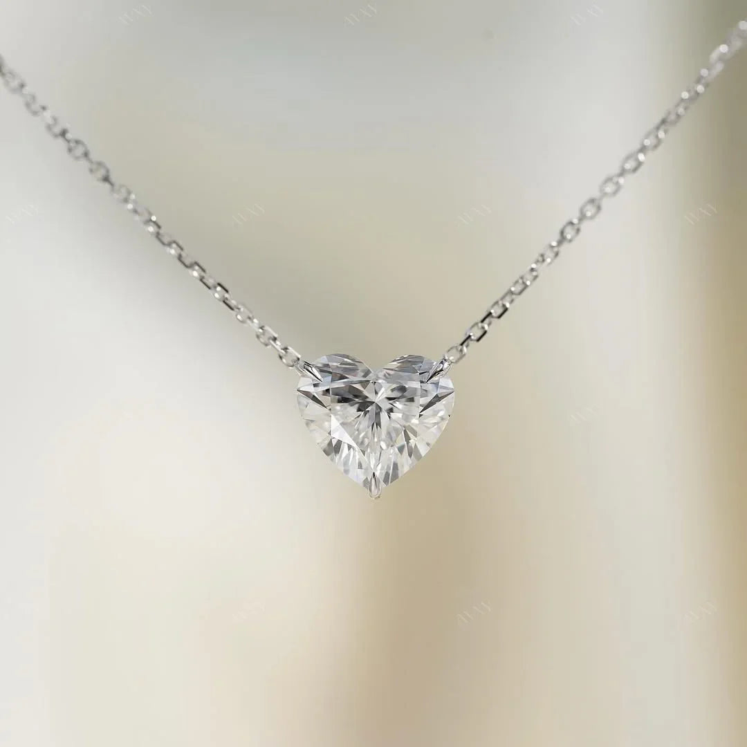 pendant set with a 3 carat Heart cut diamond in white gold 