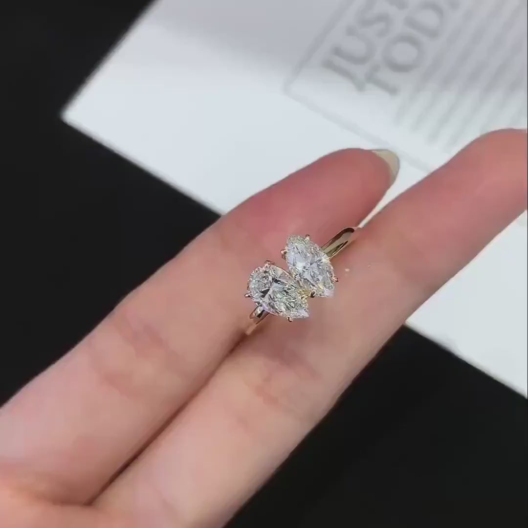 Modern 2.00TCW marquise and pear lab grown diamond engagement ring IGI certified toi et moi setting ethical diamond engagement wedding bridal jewelry ring