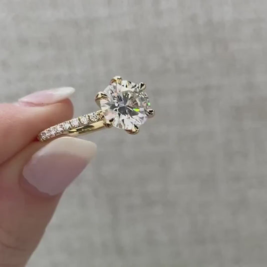 2.50 CT Round Lab Grown Diamond Engagement Ring | Pavé Band Ring | IGI Certified