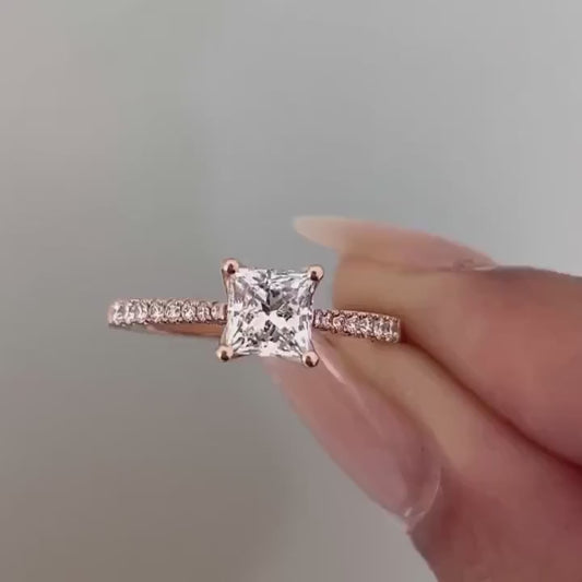 1.20TCW Princess Lab Grown Diamond Engagement Ring | Cathedral Setting | IGI Certified