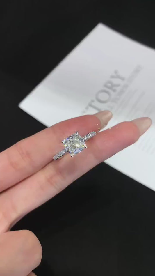 1.20ct Cushion Lab Grown Diamond Engagement Ring | Basket Solitaire Pavé Setting | IGI Certified