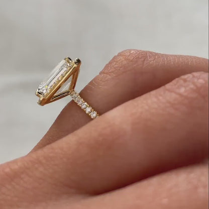 4.50 CT Emerald Cut Lab Grown Diamond Engagement Ring | Halo & Pavé Band  | IGI Certified