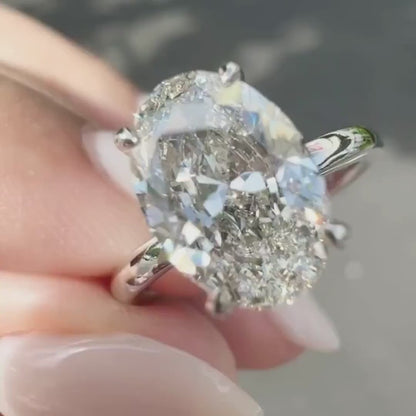 2.00CT Oval Lab Grown Diamond Engagement Ring | Hidden Halo Setting | IGI Certified