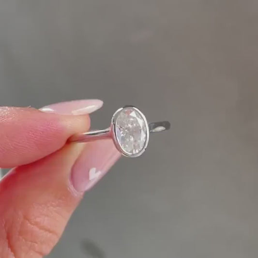 2.00 CT Elegant Oval Lab Grown Diamond Engagement Ring | Bezel Set Cathedral Ring | IGI Certified