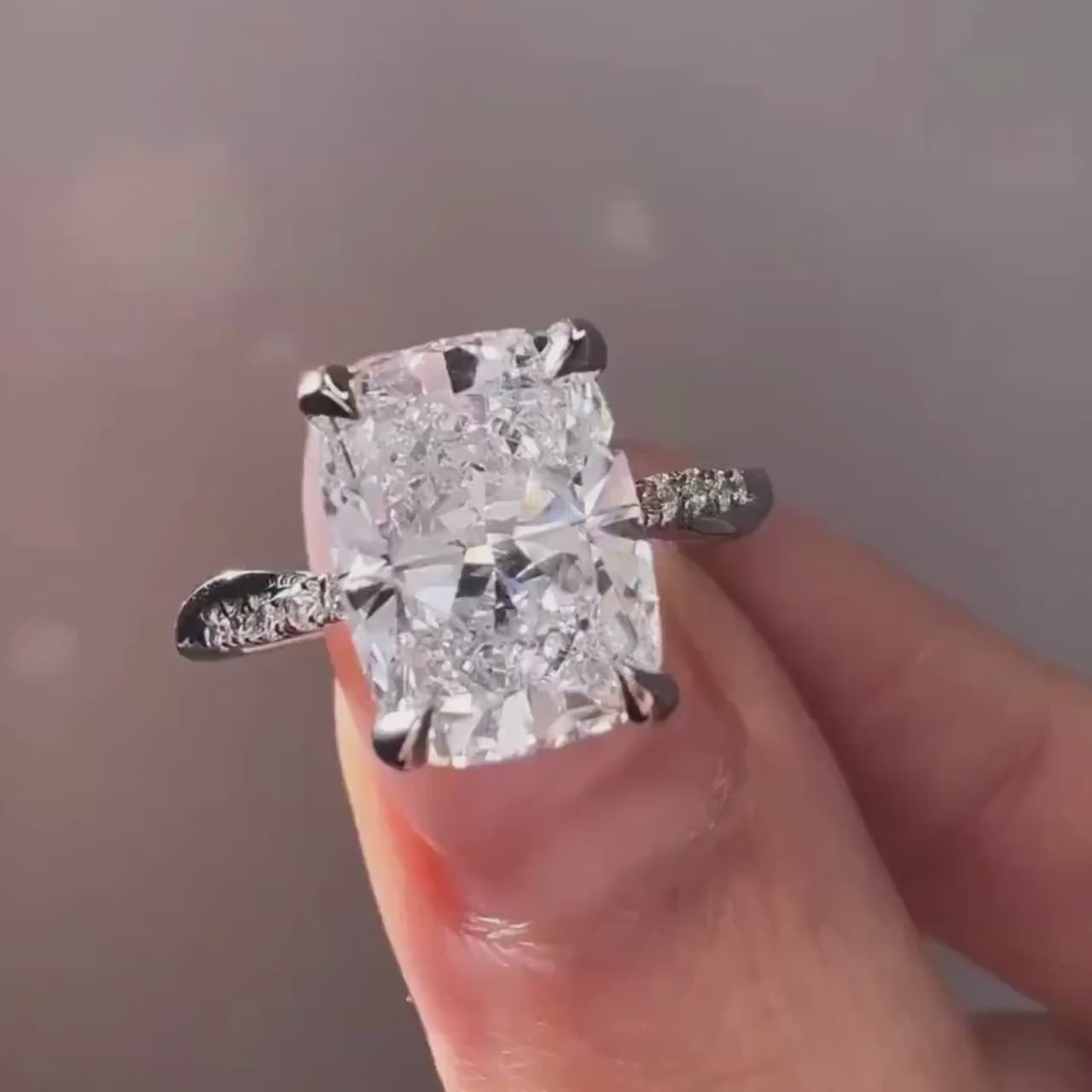 3.30 tcw cushion cut lab grown diamond ring twisted band engagement ring IGI certified wedding ring bridal jewelry luxury elegant design