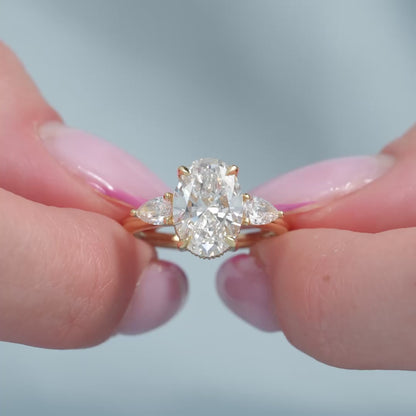 2.50 CT Oval Cut Lab Grown Diamond Engagement Ring | Side Pear Accents & Hidden Halo | IGI Certified