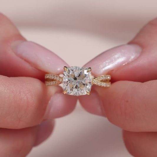 Cushion 1.50CT Lab Grown Diamond Twisted pave Band Engagement Ring Wedding Ring Bridal Jewelry Unique Proposal Ring For Her