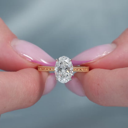2.00 CT Oval Cut Lab Grown Diamond Engagement Ring | Hidden Halo | Vintage Ring | IGI Certified