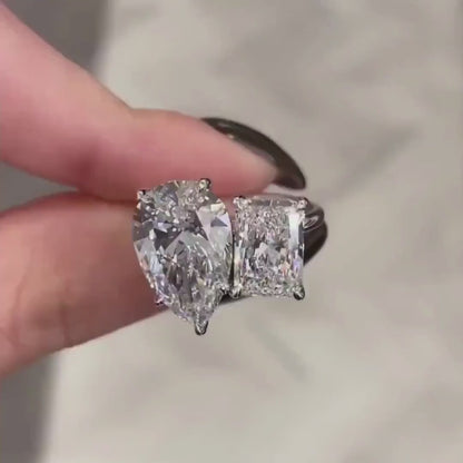 3.70 TCW Pear and Radiant Lab Grown Diamond Engagement Ring |Toi Et Moi Hidden Halo Ring | IGI Certified
