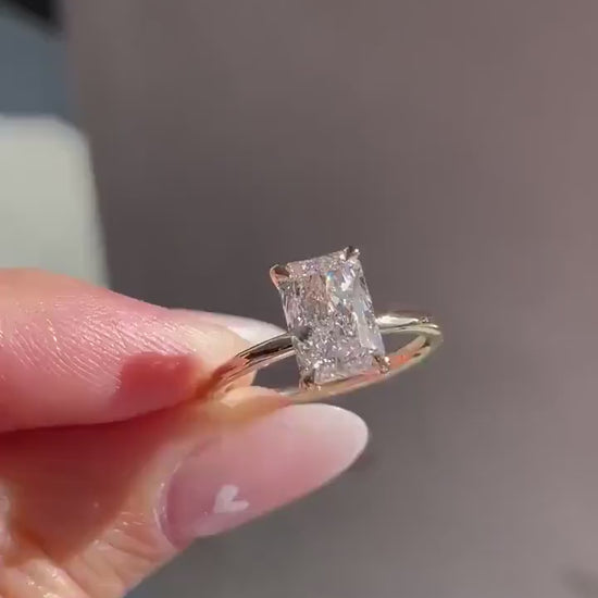 Bold 8ct radiant cut diamond solitaire ring crafted in lab grown stone, perfect for wedding vows, engagement styling, and luxury romantic gifting