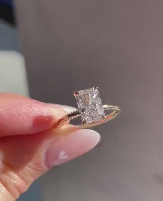Bold 8ct radiant cut diamond solitaire ring crafted in lab grown stone, perfect for wedding vows, engagement styling, and luxury romantic gifting