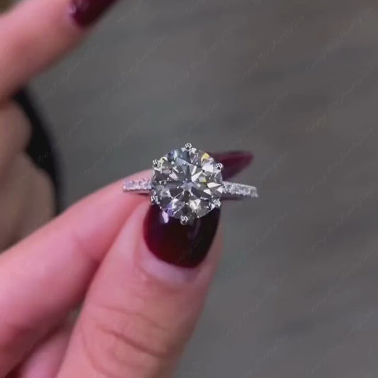2.50 CT Round Lab Grown Diamond Pavé Engagement Ring | IGI Certified