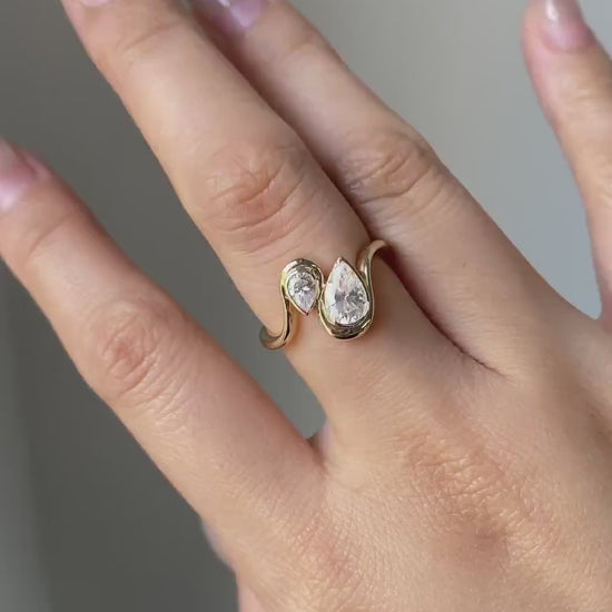 Double pear lab grown diamond ring 1.50 TCW, Toi Et Moi bypass engagement ring, IGI certified jewelry, pear cut bridal solitaire design