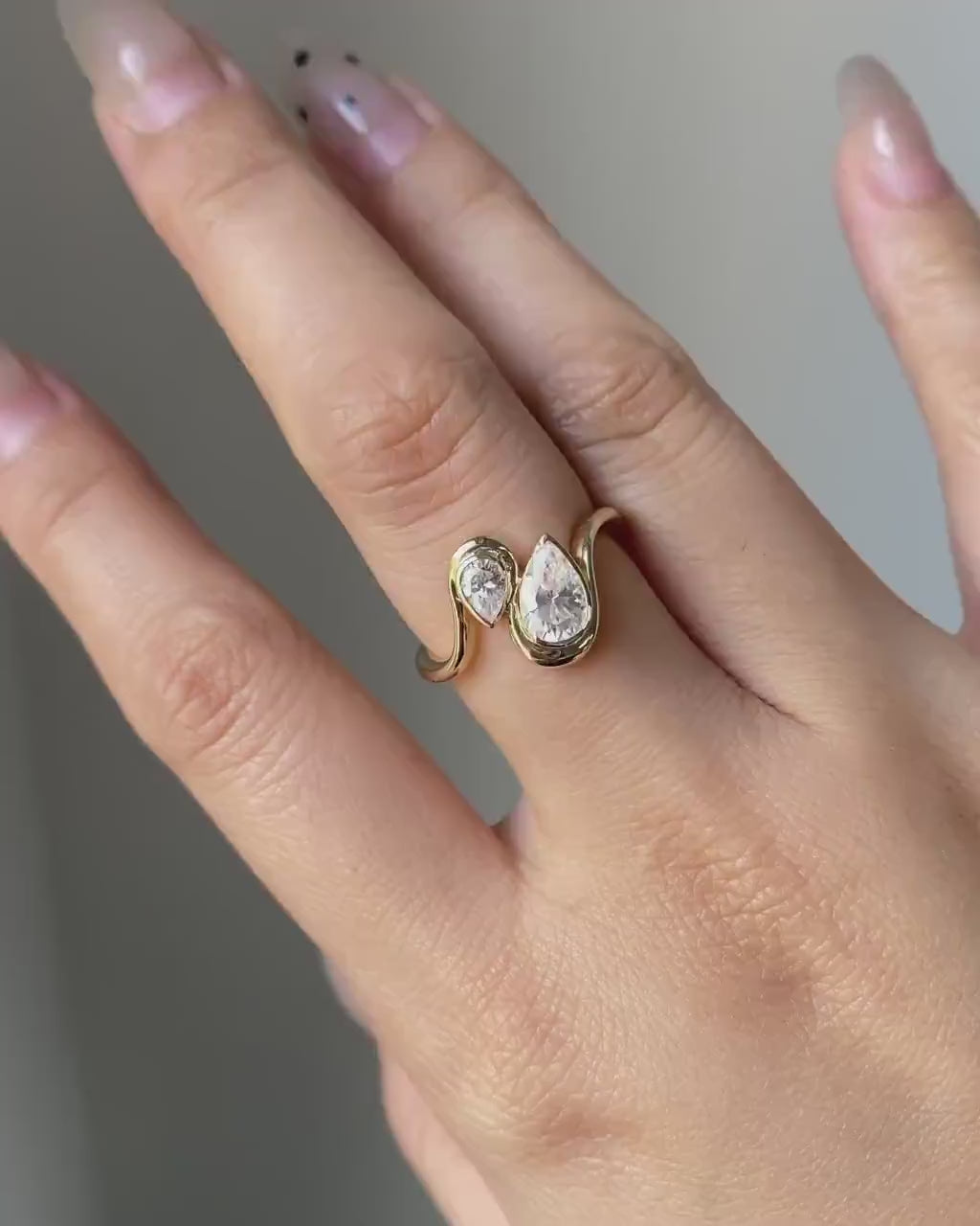 Double pear lab grown diamond ring 1.50 TCW, Toi Et Moi bypass engagement ring, IGI certified jewelry, pear cut bridal solitaire design