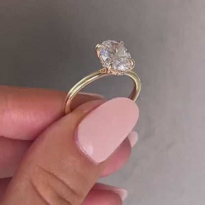 IGI certified oval 2.60 TCW lab grown diamond engagement ring hidden halo solitaire bridal luxury sustainable fine jewelry wedding ring design piece