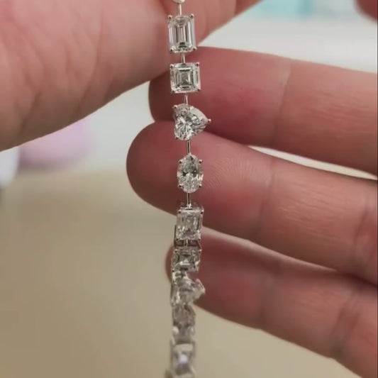 Multi Shape 10.50tcw Lab Grown Diamond Bracelet | Modern Unique Design | D-E-F Color | VVS–VS Clarity | IGI Certified | Ethical Bracelet