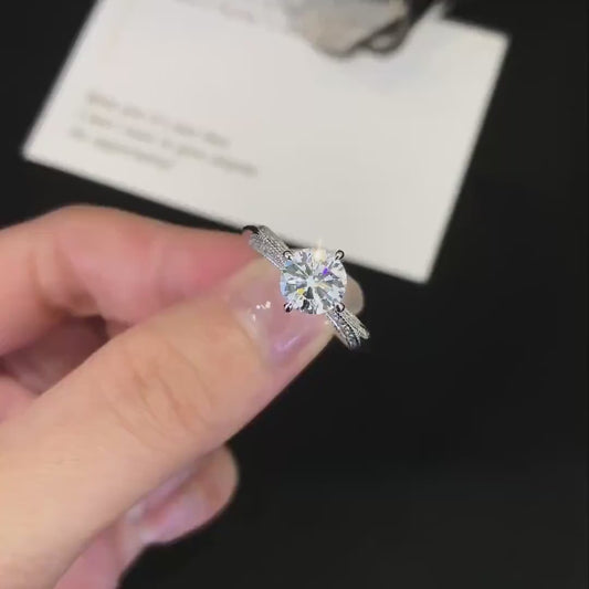 1.00 CT Round Lab Grown Diamond Engagement Ring | Pavé Band with Hidden Halo | IGI Certified
