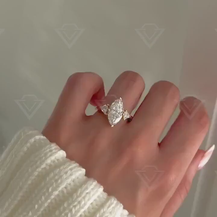 Marquise Cut 6.0 CT Lab Grown Diamond Ring Pear Side Stone Design Anniversary Wedding Promise Band IGI Certified Elegant Luxury Jewelry for Women
