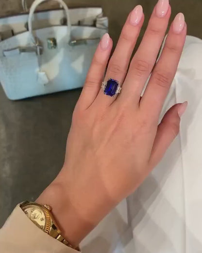 7.00 CT Fancy Blue Radiant Lab Grown Diamond Engagement Ring | Cadillac Side Stone Design | IGI Certified