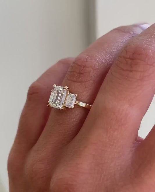 4.5ct Emerald Three Stone Lab Grown Diamond Ring Luxurious diamond Ring, Wedding Ring, Anniversary and Promise Ring For Her