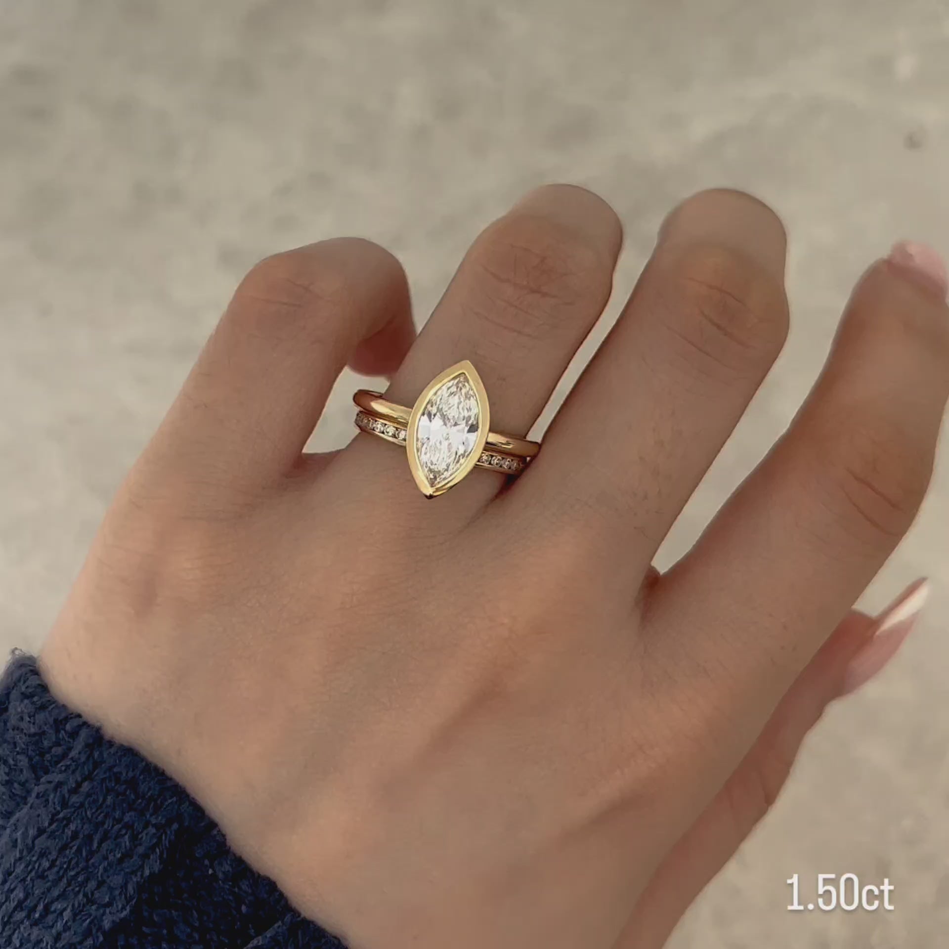 Marquise cut lab grown diamond ring 1.50ct, full bezel engagement ring, IGI certified diamond jewelry, anniversary gift ring for women