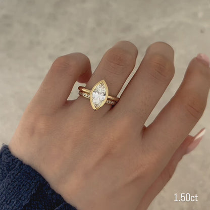 Marquise cut lab grown diamond ring 1.50ct, full bezel engagement ring, IGI certified diamond jewelry, anniversary gift ring for women