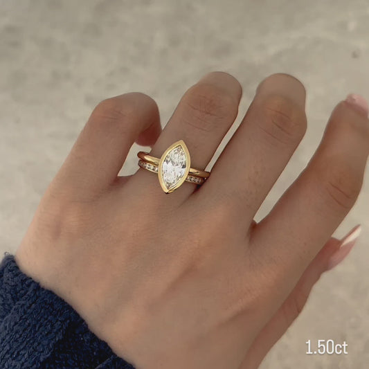 Marquise cut lab grown diamond ring 1.50ct, full bezel engagement ring, IGI certified diamond jewelry, anniversary gift ring for women