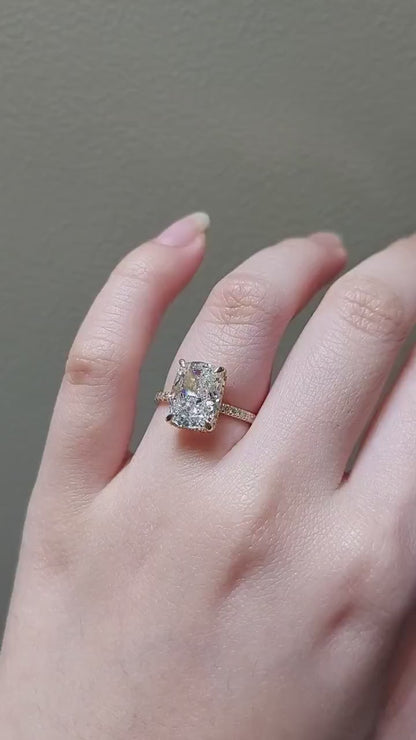 Cushion Lab Grown Diamond Engagement Ring | Cathedral Setting with Hidden Halo | IGI Certified