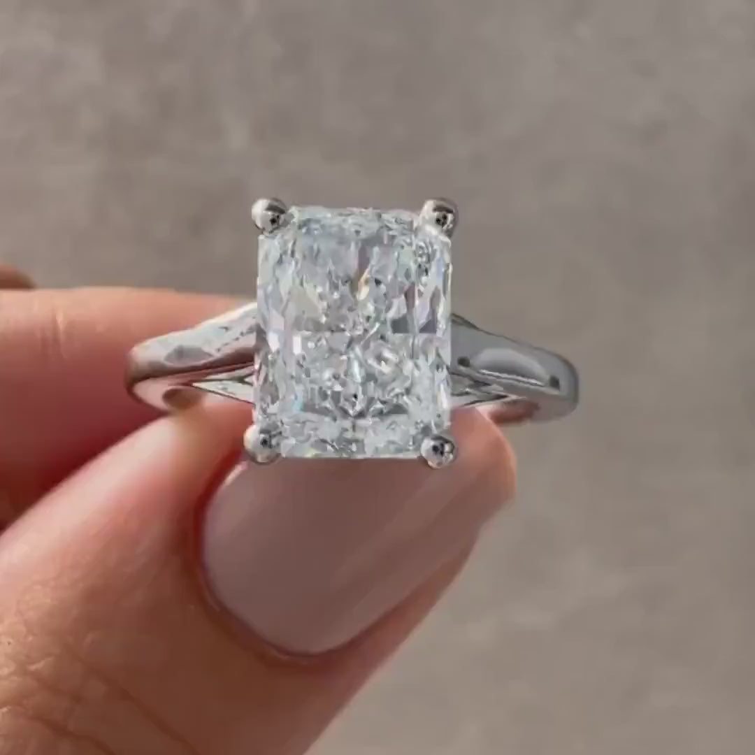 Radiant cut 4.0ct lab grown diamond engagement ring classic minimalist wedding ring for women bridal marriage gift luxury jewelry elegant timeless design
