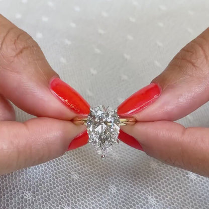 IGI certified 4.00 CT pear cut lab grown diamond engagement ring two-tone solitaire bridal wedding luxury anniversary gift elegant jewelry ring design