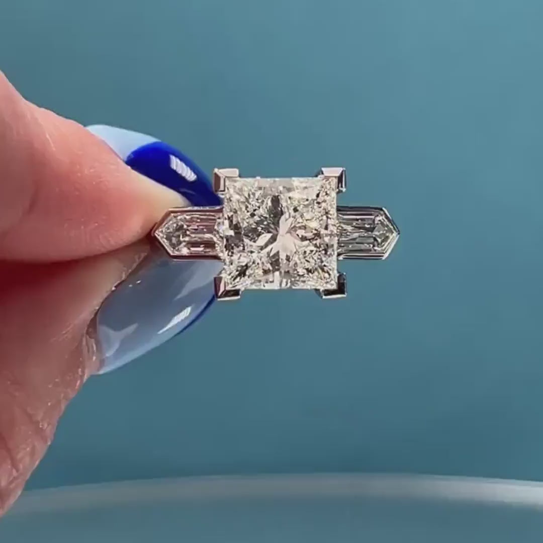 2.50TCW Princess Cut Lab Grown Diamond Ring IGI Certified Cathedral Bezel Setting White Gold Bullet Sides Bridal Engagement Wedding Ring