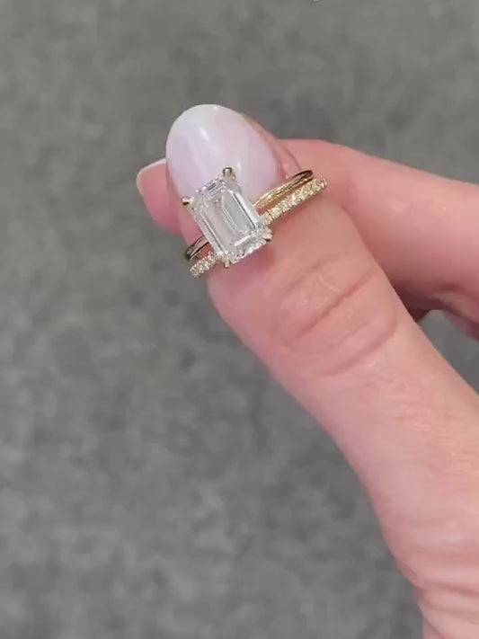 3.00 CT Emerald Cut Lab Grown Diamond Solitaire Ring | Hidden Halo | IGI Certified